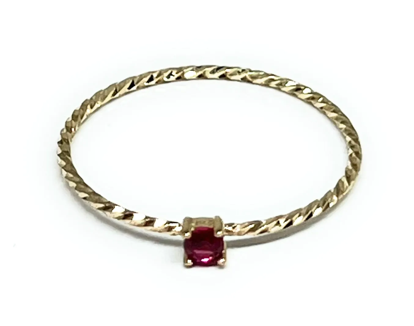 10k Solid Gold Yellow Gold Red DAINTY CZ Ring (FC 159)