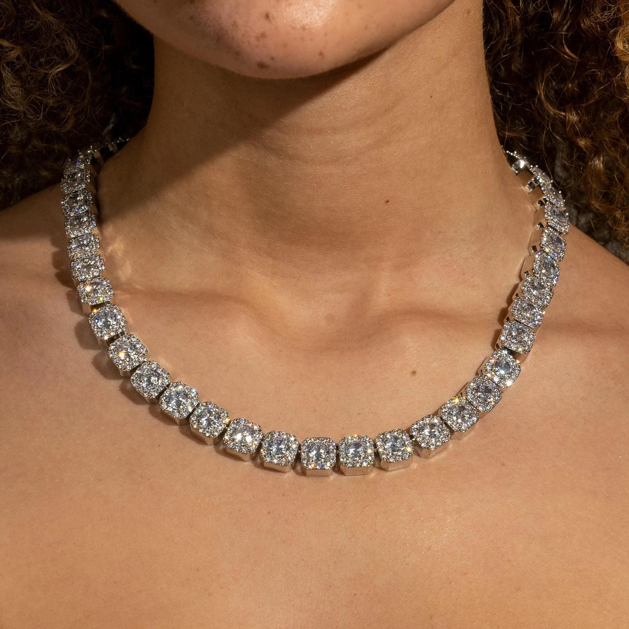 10mm Clustered Tennis Chain - White Gold