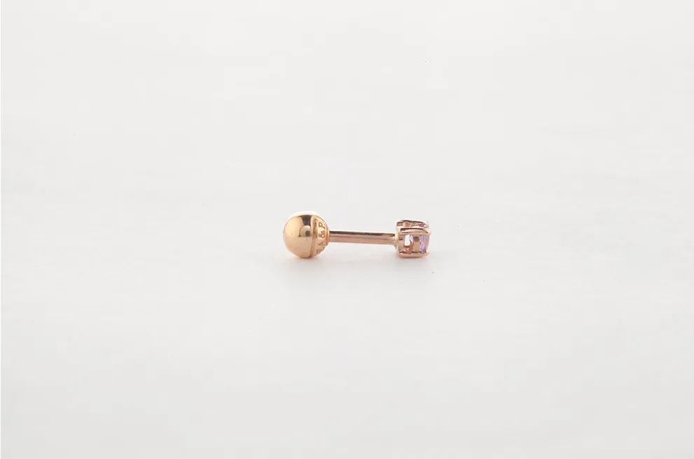 14k 18k Gold 2mm Natural Pink Sapphire Helix Tragus Cartilage Ball Back Barbell Piercing Earring