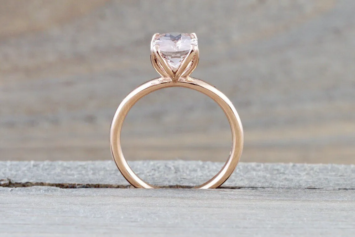 14k Rose Gold Oval Morganite Peach Pink Classic lotus flower petal Solitaire Engagement Wedding Ring Design 9x7 1.9 carats