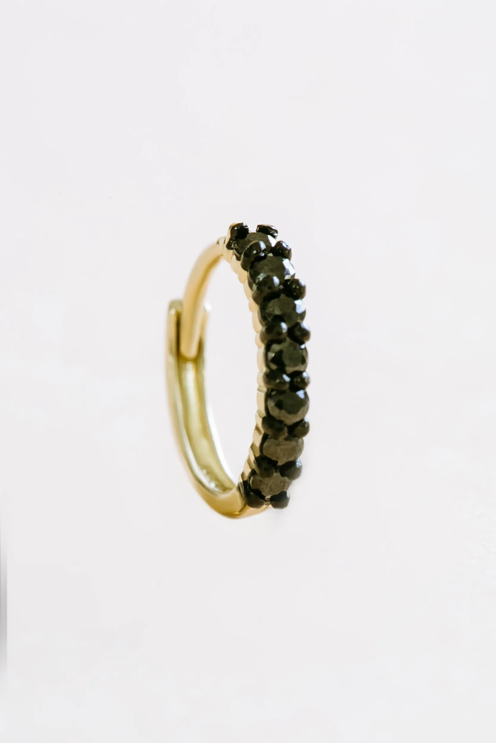 14K Solid Gold Black Cz Round Piercing Earring Ear Hoop Ring