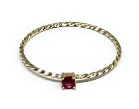 14k Solid Gold Yellow Gold Red DAINTY CZ Ring (FC 219)