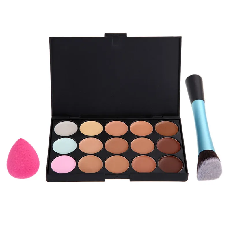 15 Concealer Makeup Beauty Make Up Concealer Brush + Sponge Puff + Angled Brush