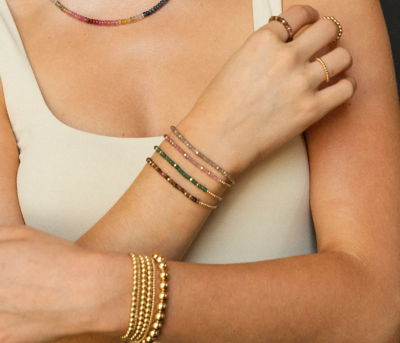 2mm Signature Bracelet with Pink Tourmaline and Rondelles