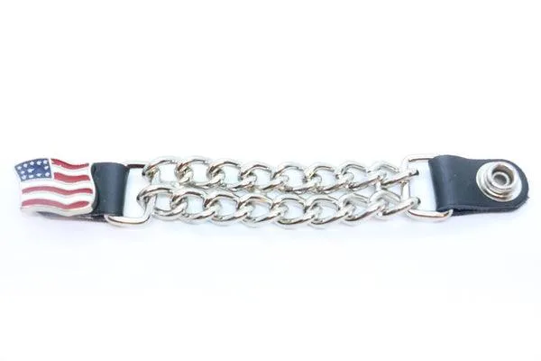 4pcs/set Leather + Stainless Steel Motorcycle Vest Chainmail Extenders Snap On - American Flag