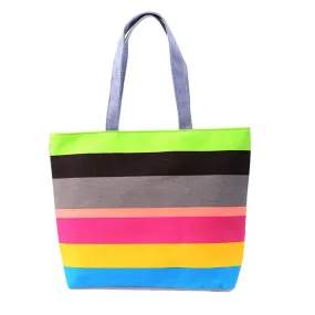 5 Colors Forward Lady Color Wavy Stripes Medium Shopping Hbag Shoulder Canvas Bag Tote Purse