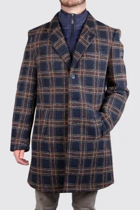 A Fish Named Fred Check Overcoat Navy/Brown