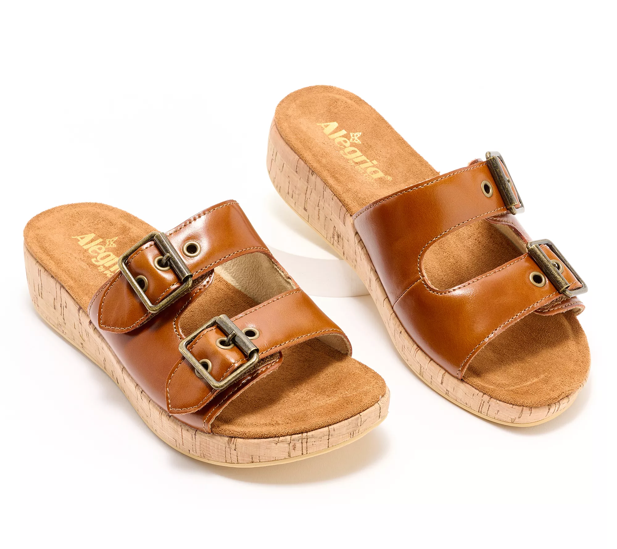 Alegria Leather Double Buckle Slide Sandals - Mistie