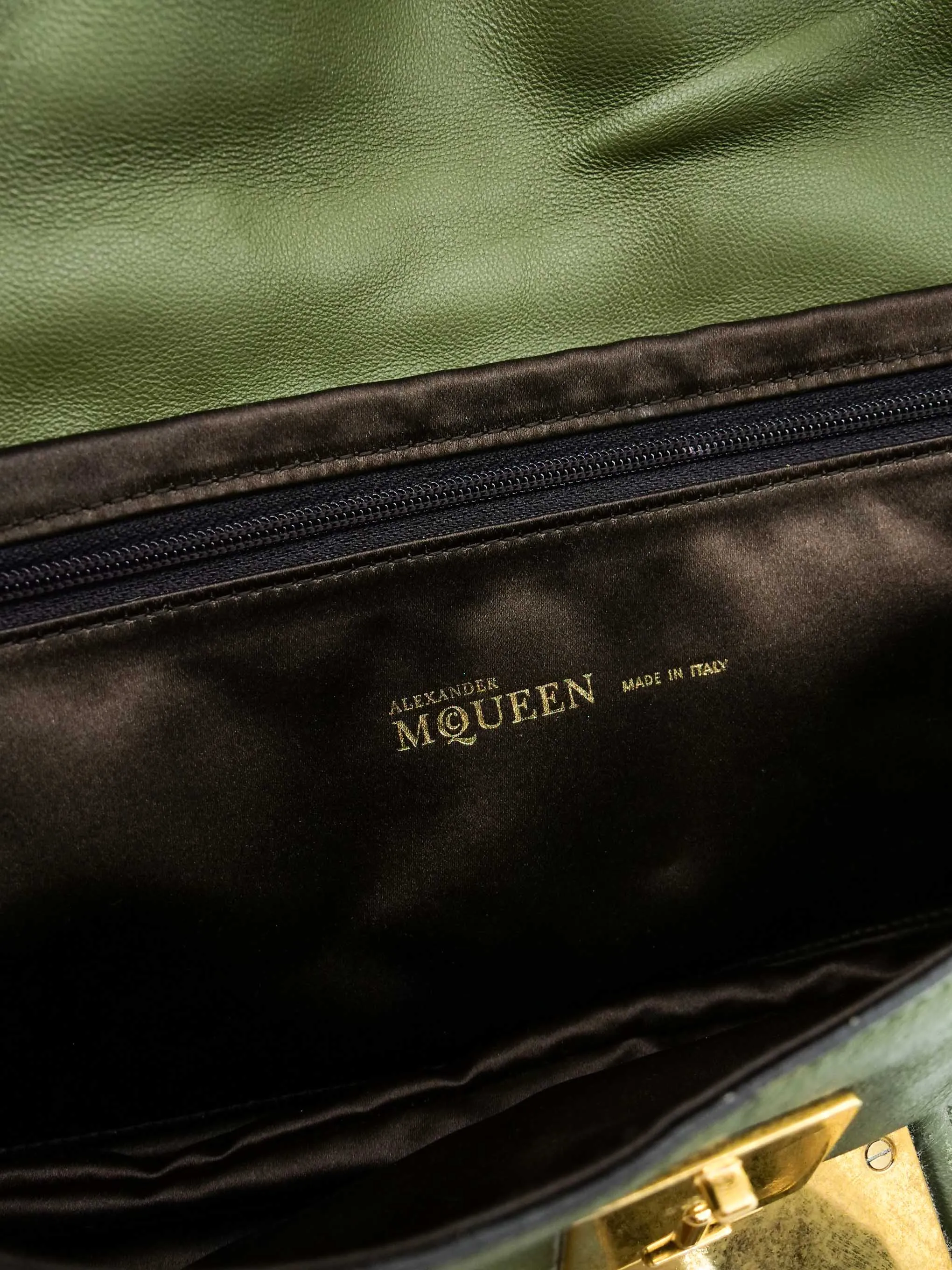 Alexander McQueen Embellished Sage Green Leather Clutch