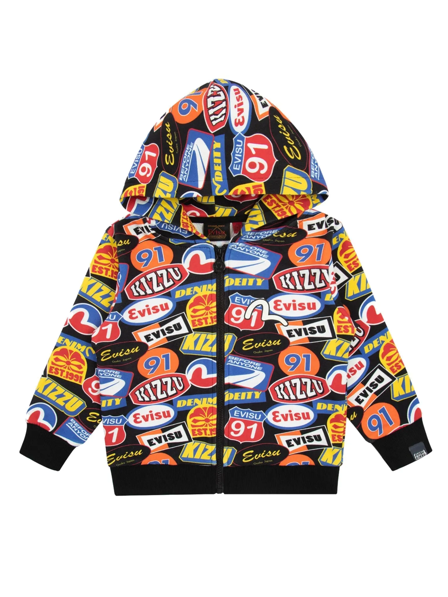 Allover Racing Badge Print Regular Fit Zip-up Hoodie