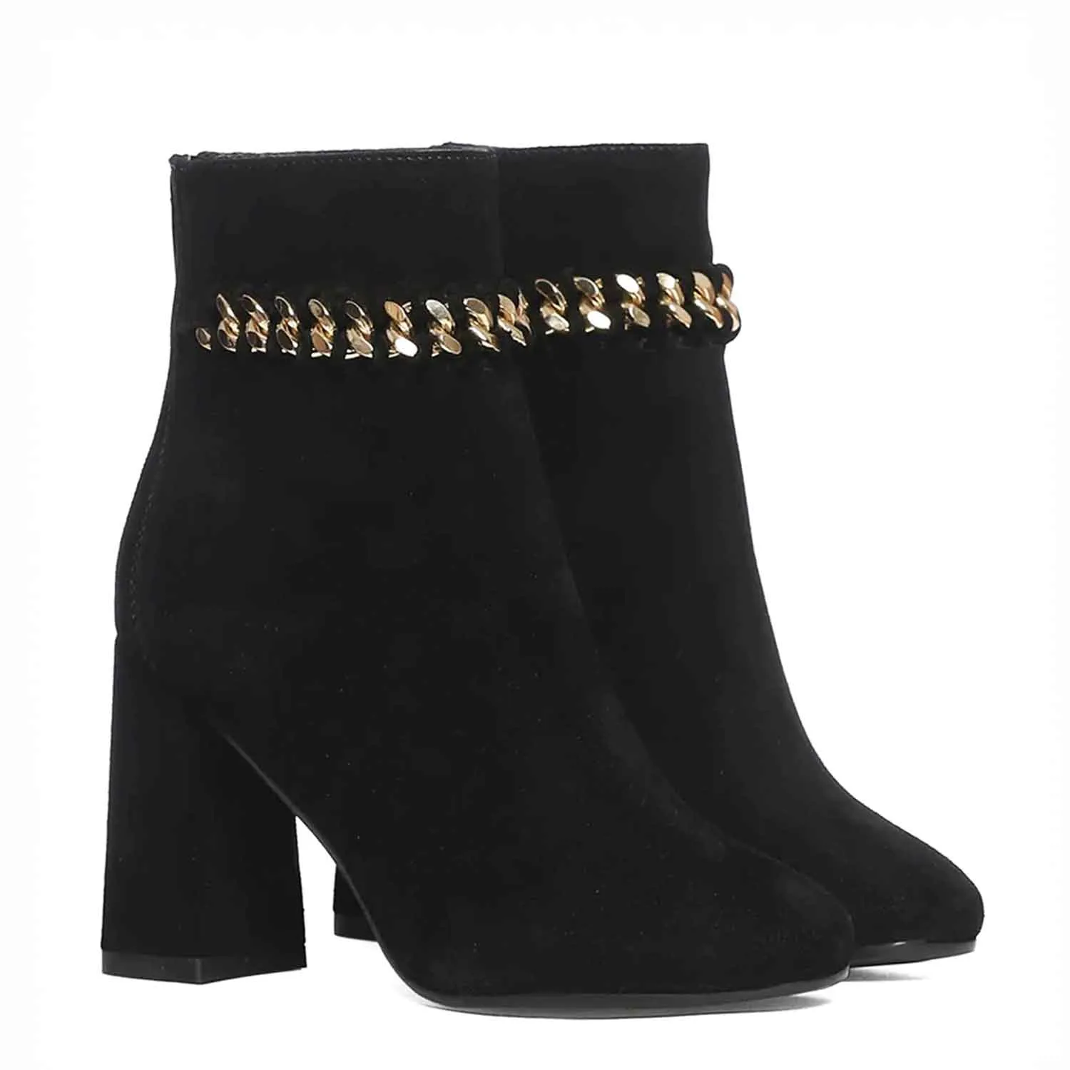 Amica Black Leather Metal Chain Décor Boots