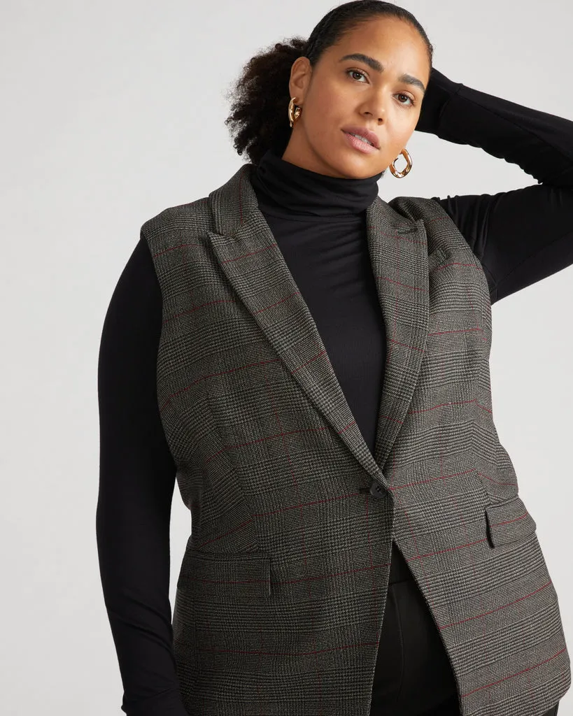 Annie Tailored Wool Vest - Chocolate Plaid