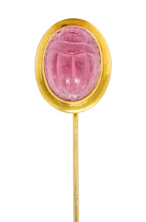 Art Nouveau Pink Tourmaline 14 Karat Gold Scarab Stickpin