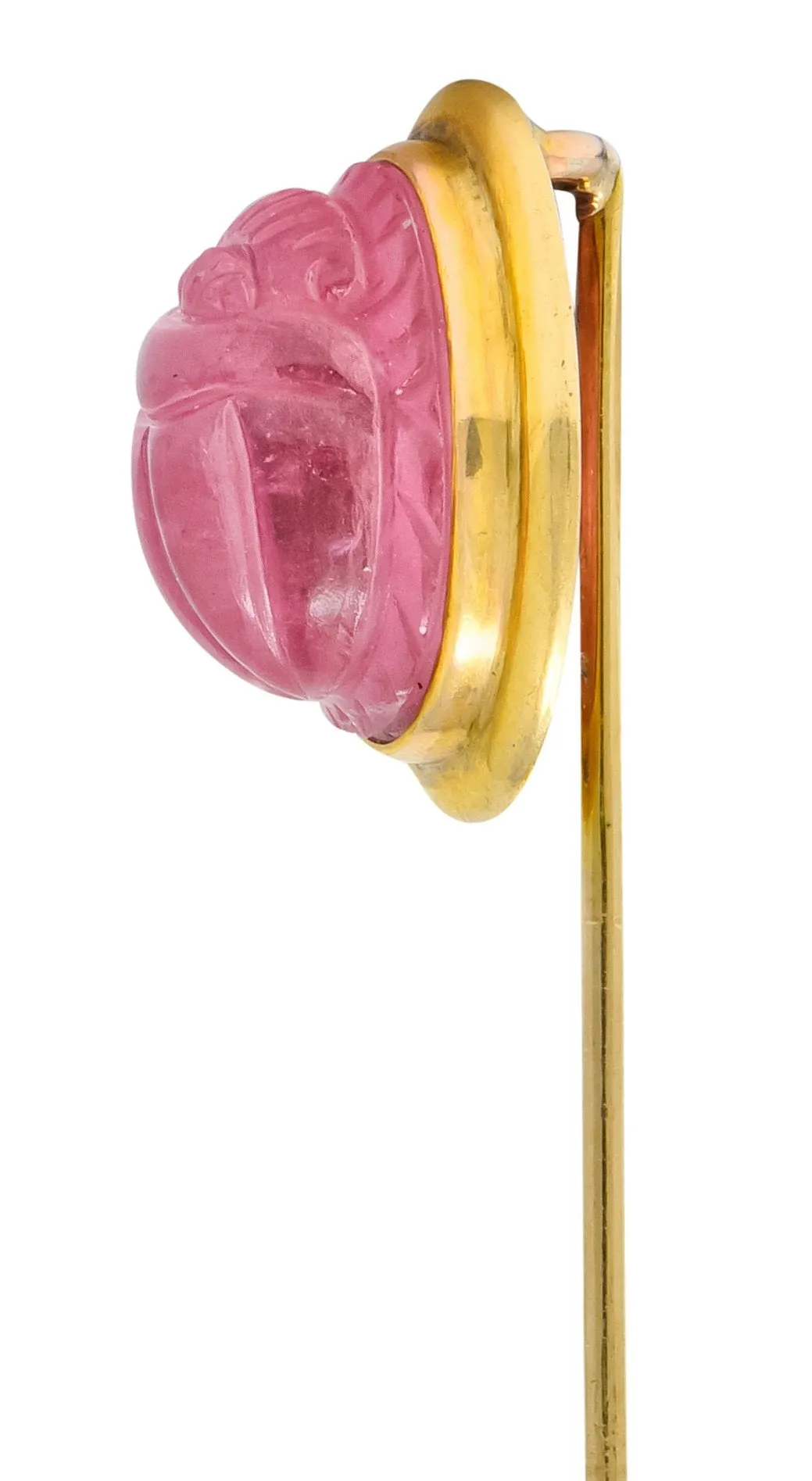 Art Nouveau Pink Tourmaline 14 Karat Gold Scarab Stickpin