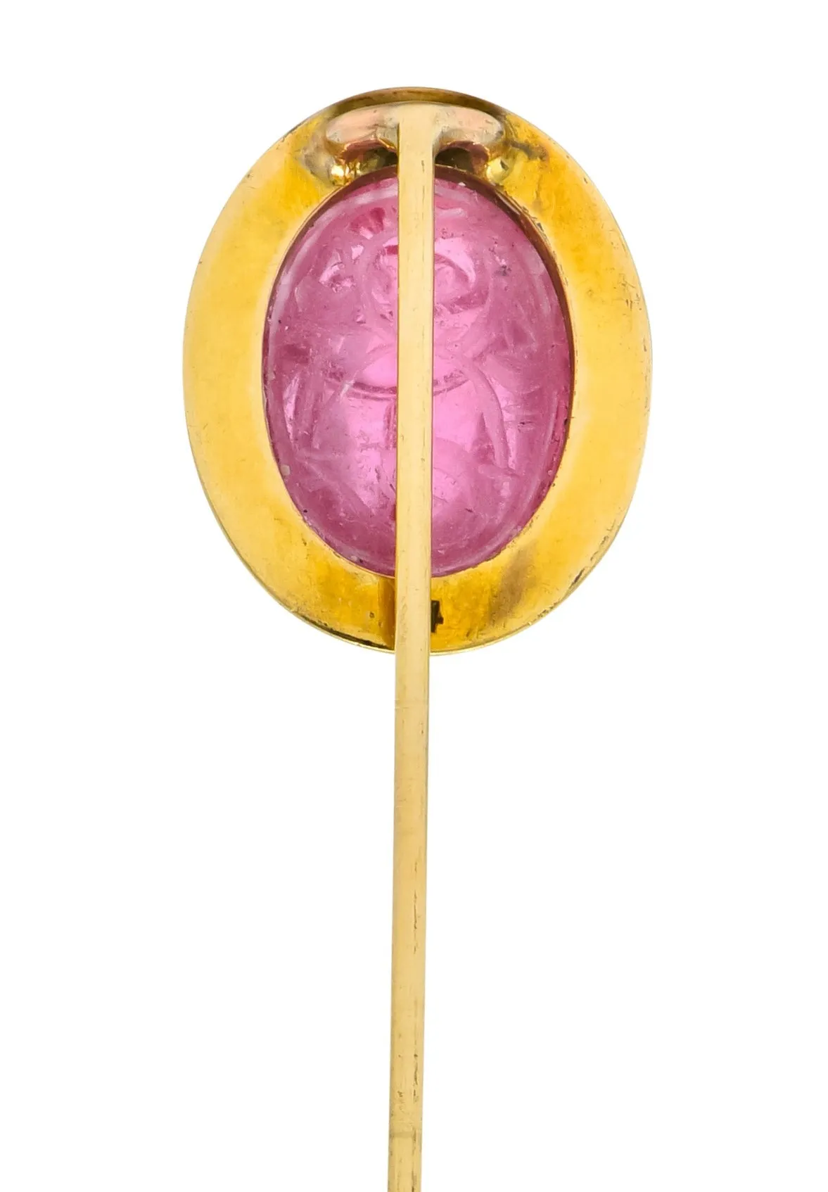 Art Nouveau Pink Tourmaline 14 Karat Gold Scarab Stickpin