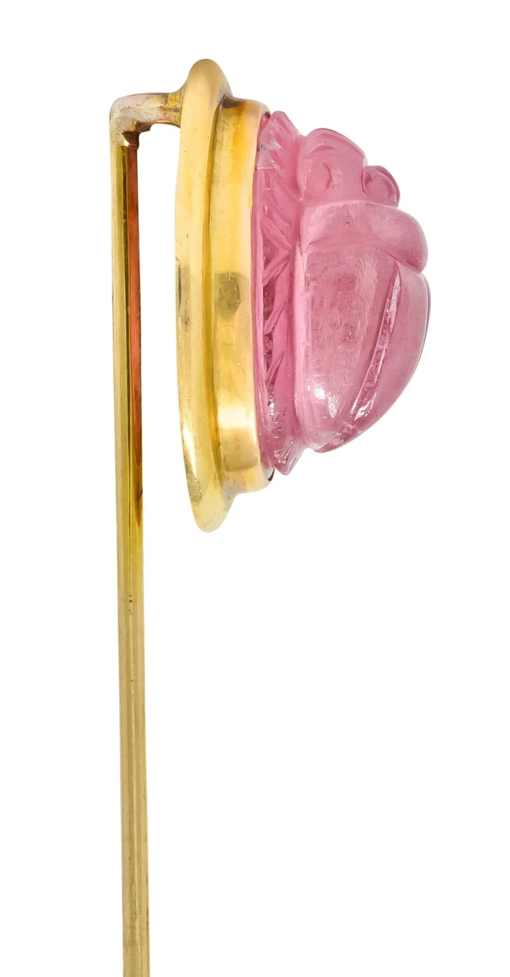 Art Nouveau Pink Tourmaline 14 Karat Gold Scarab Stickpin