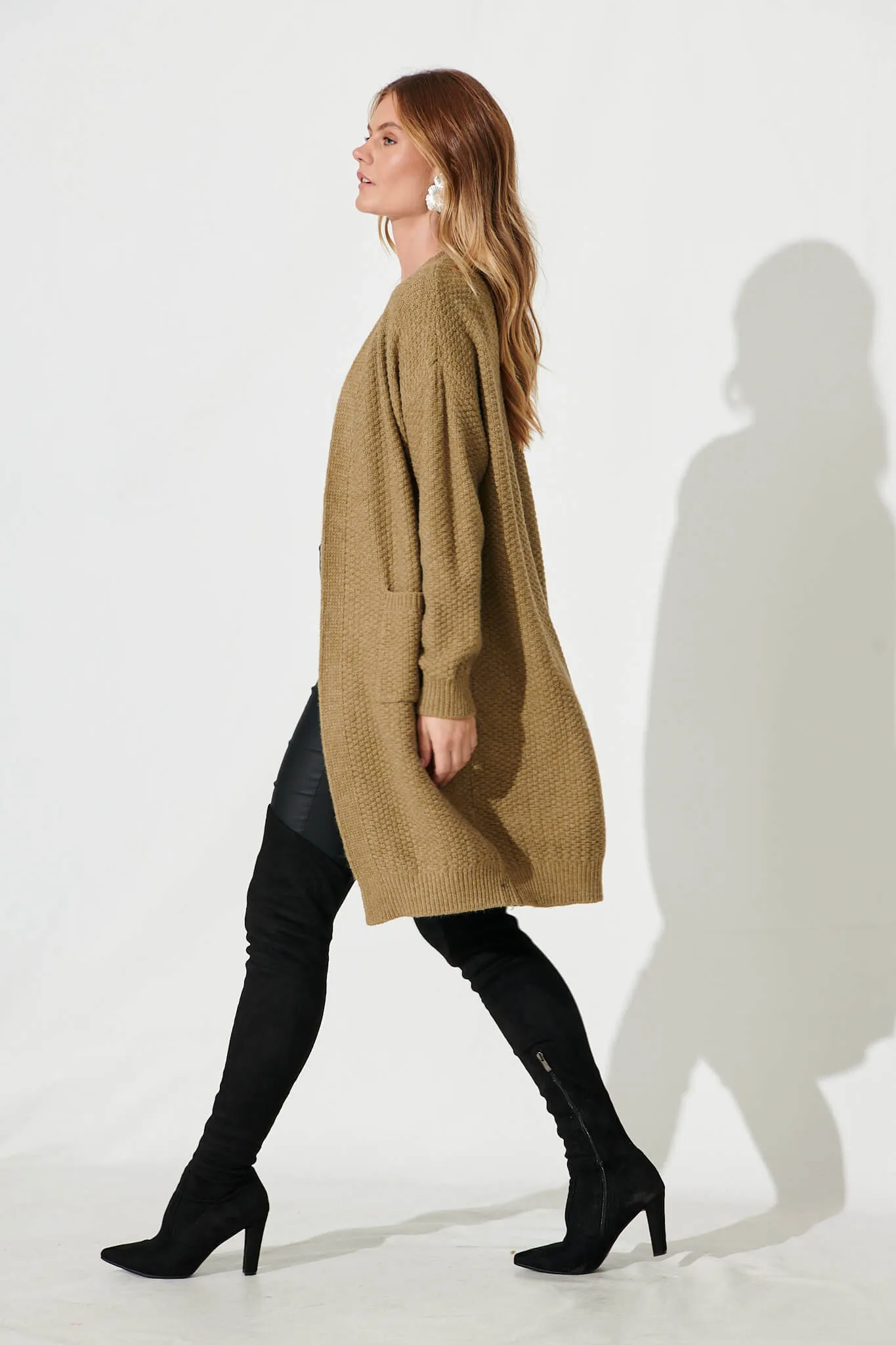 Arvon Knit Cardigan In Khaki Wool Blend
