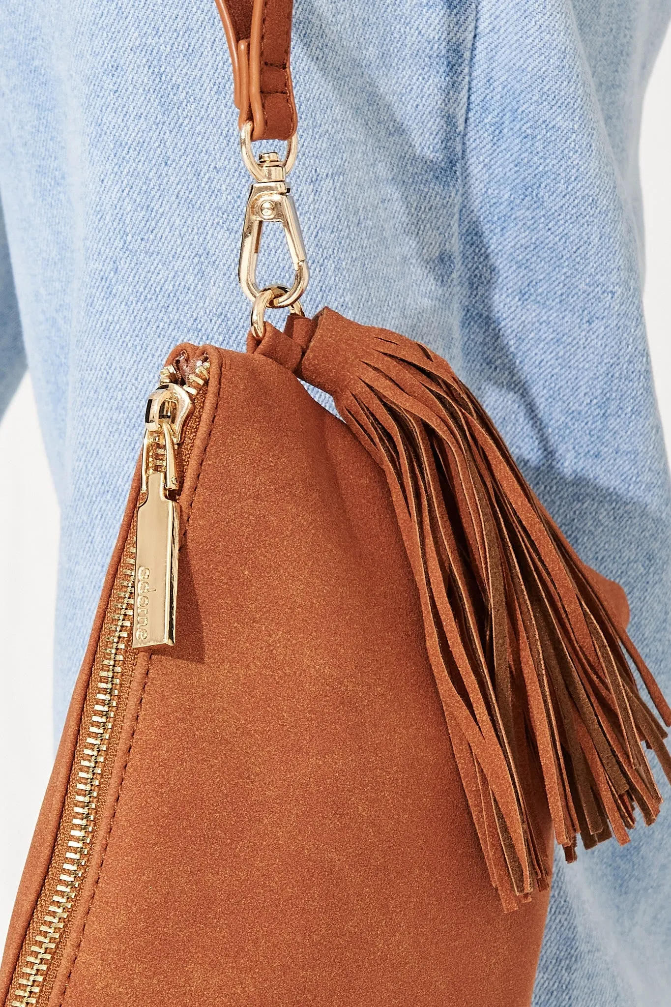 august + delilah Elithe Clutch in Tan Suede