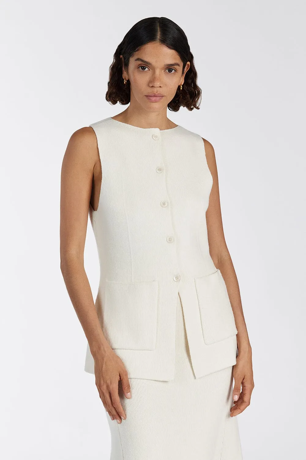 AVA CREAM LONGINE KNIT VEST