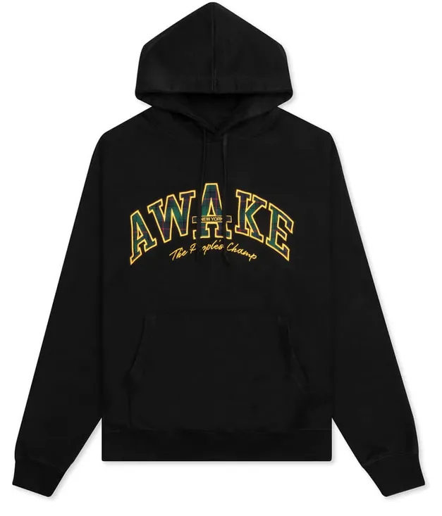 Awake People's Champ Plaid Logo Hoodie - Black