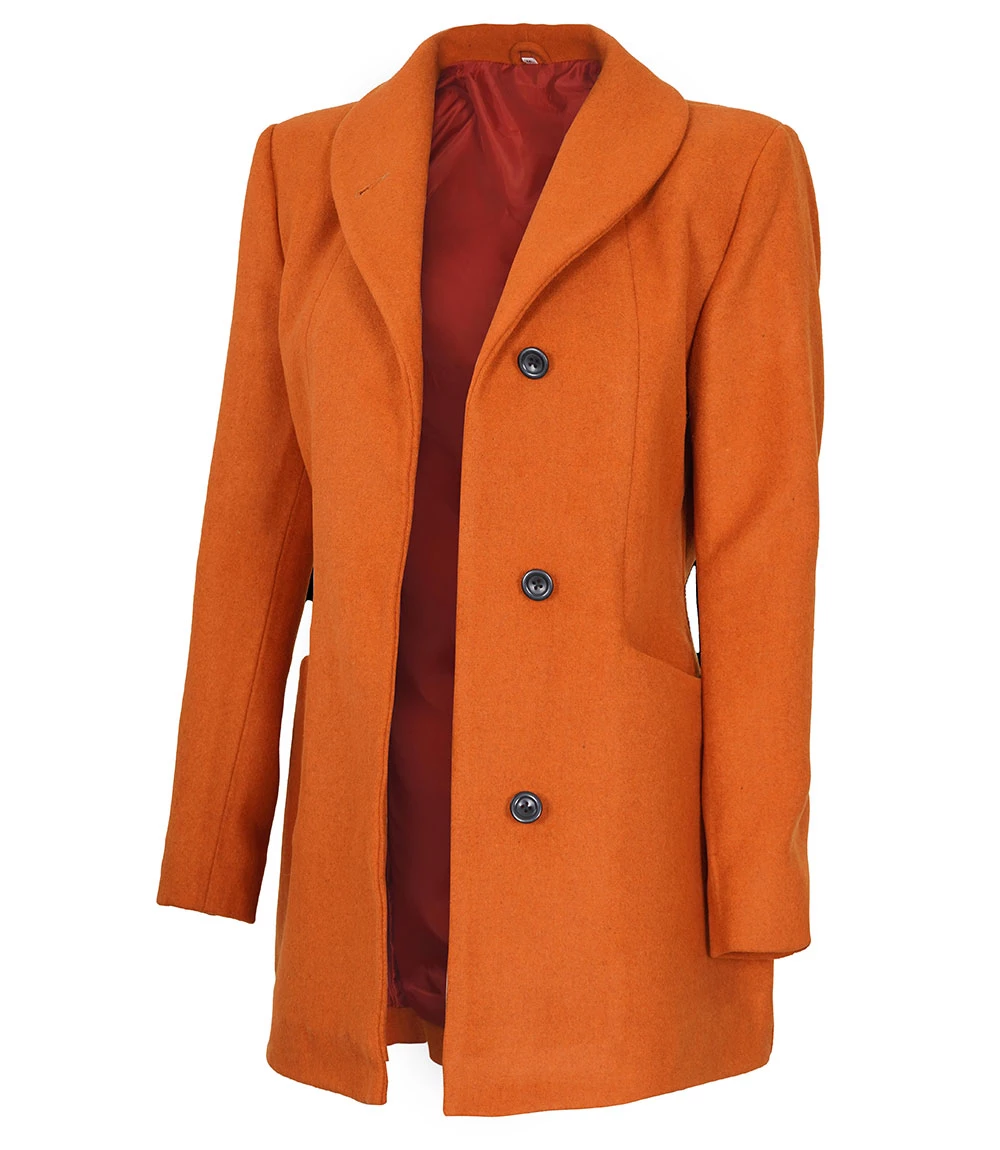 Barbara Women's 3/4 Length Rust Wool Overcoat