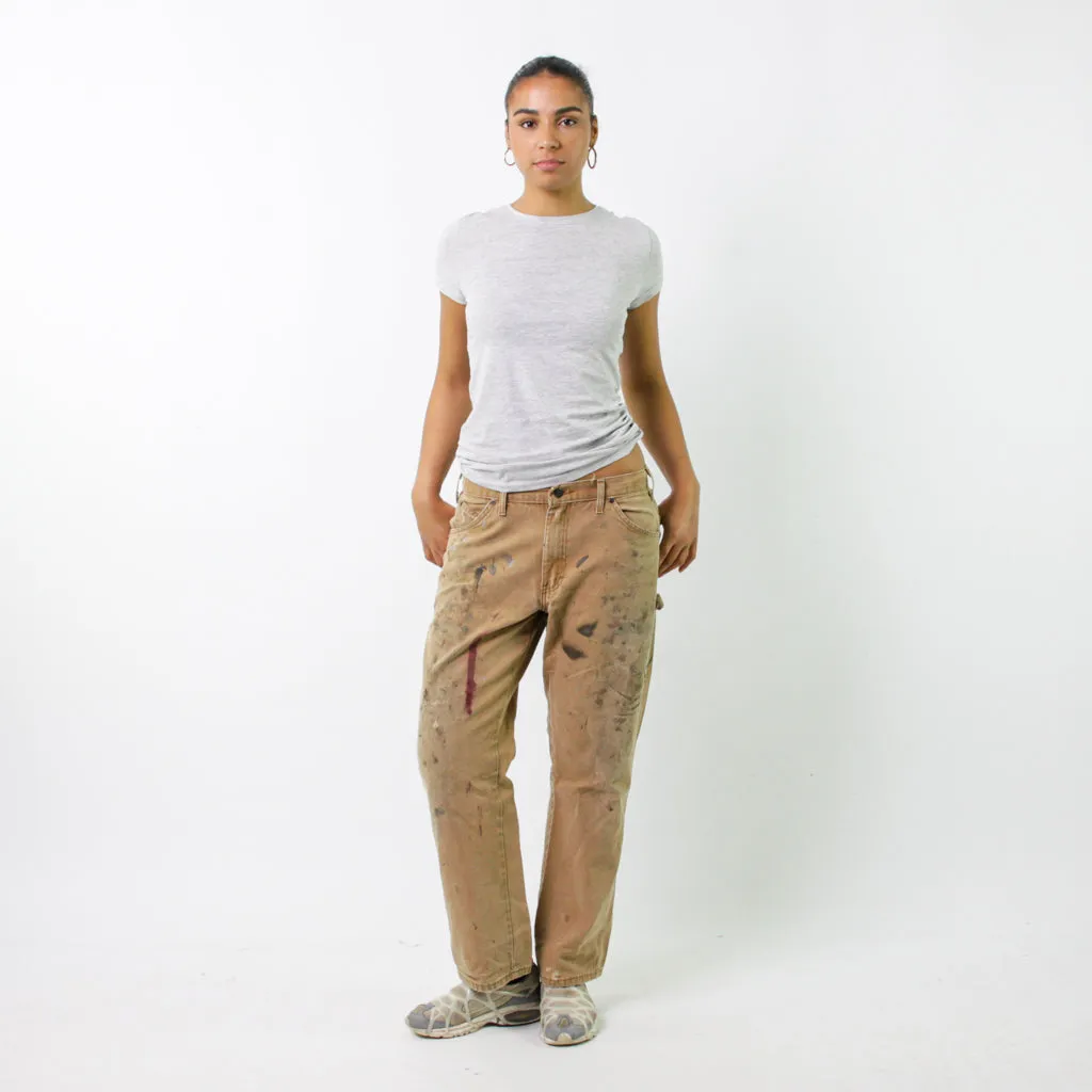 Beige Tan y2ks Dickies Cargo Skater Trousers Pants Jeans (33x30)