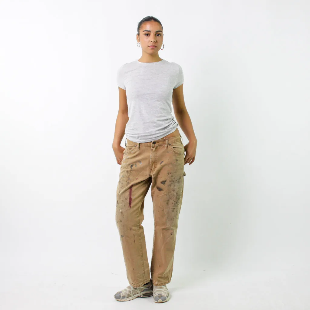 Beige Tan y2ks Dickies Cargo Skater Trousers Pants Jeans (33x30)