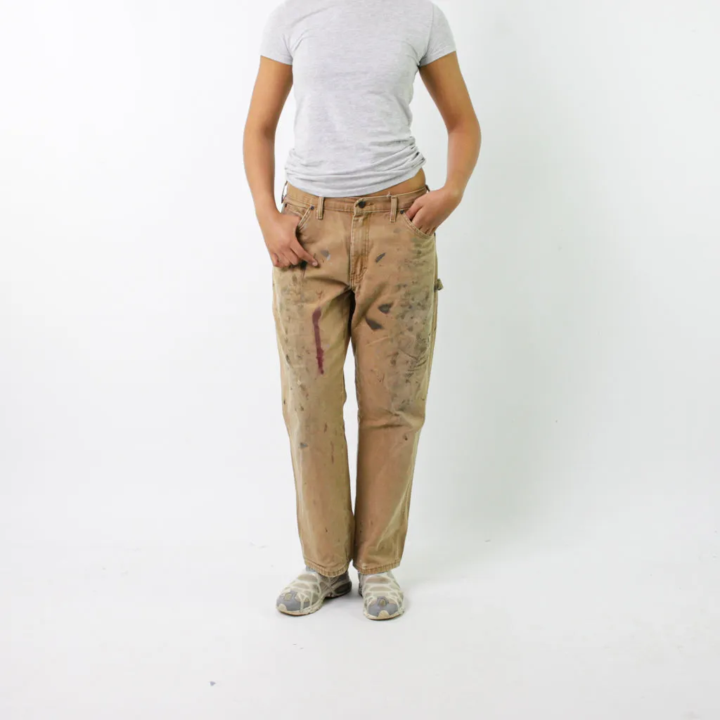 Beige Tan y2ks Dickies Cargo Skater Trousers Pants Jeans (33x30)