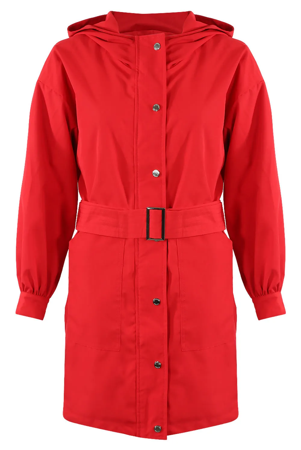 Belted Red Rain Mac