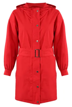 Belted Red Rain Mac