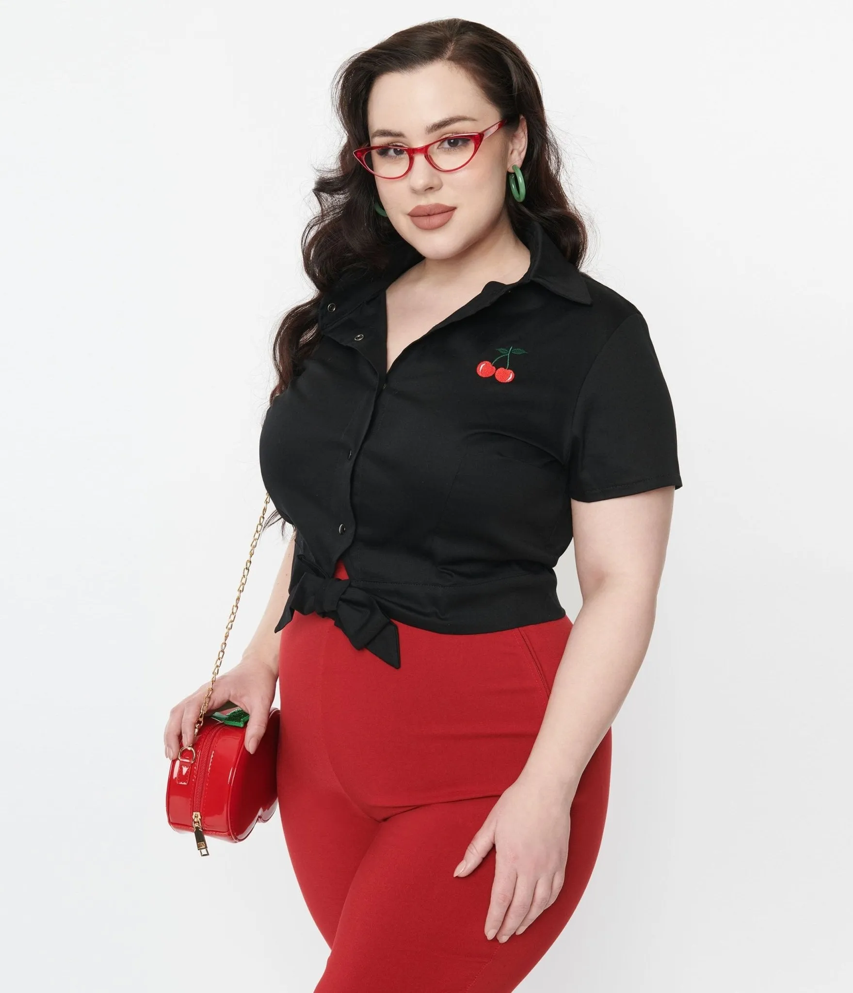 Black & Red Cherry Patch Crop Top