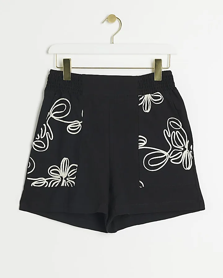 Black embroidered shorts