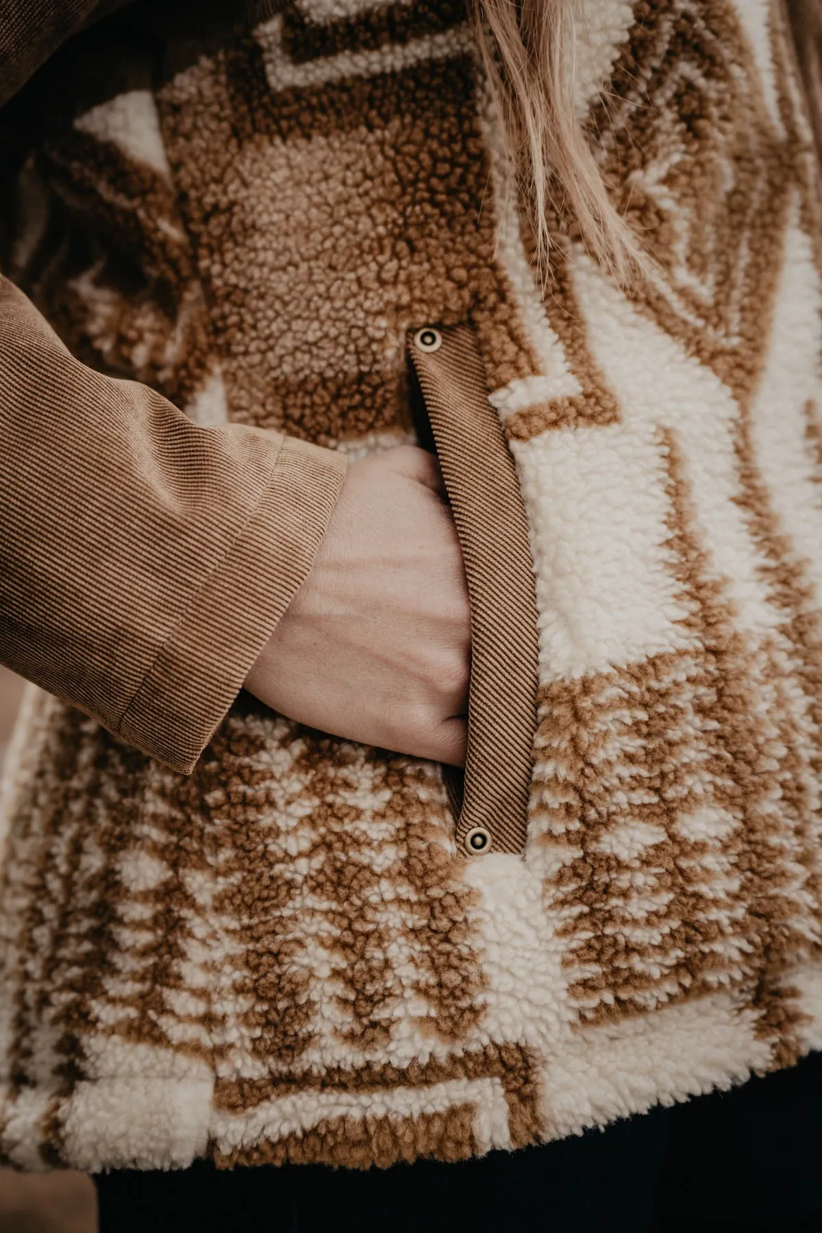 'Blanca' Berber & Corduroy Hooded Pendleton Jacket (1 XS only)