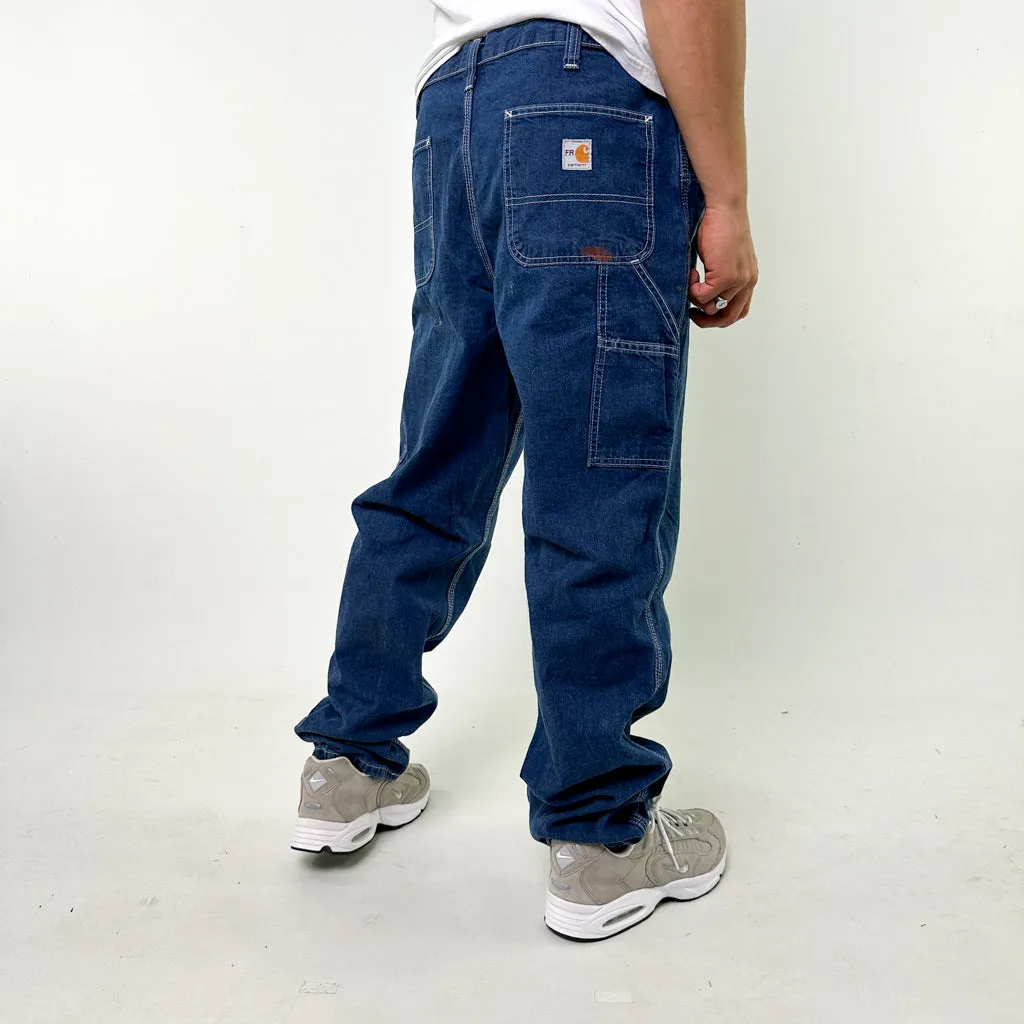 Blue Denim 90s Carhartt Cargo Skater Trousers Pants Jeans (36x32)