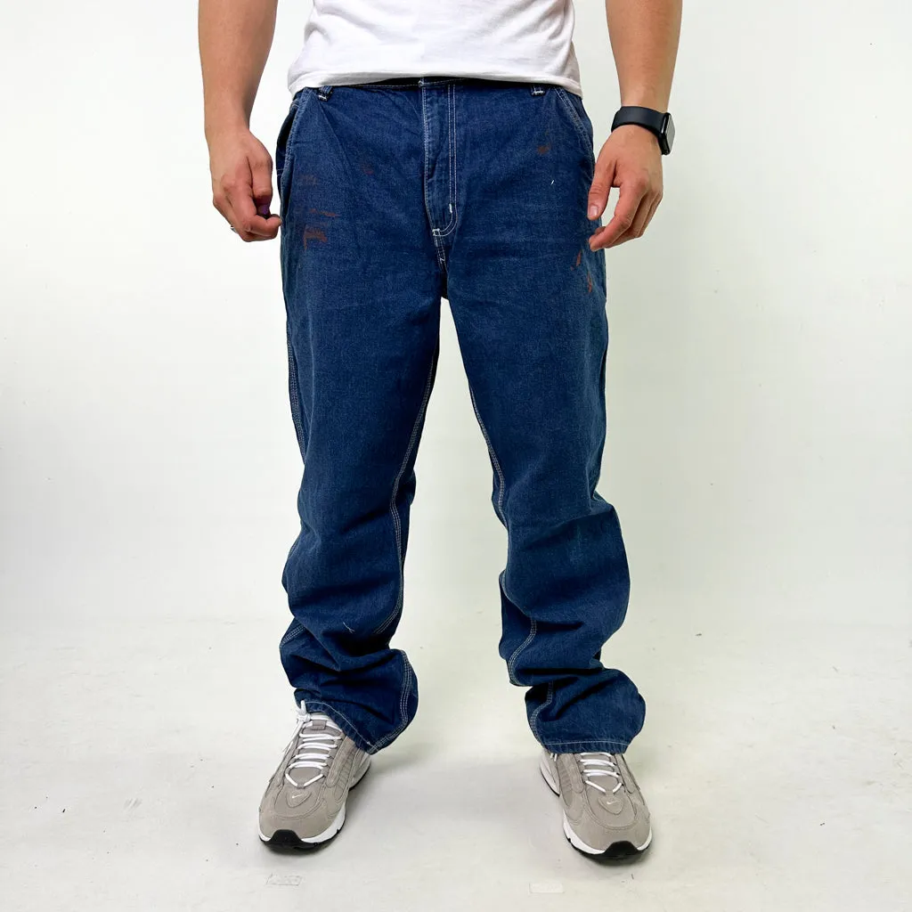 Blue Denim 90s Carhartt Cargo Skater Trousers Pants Jeans (36x32)