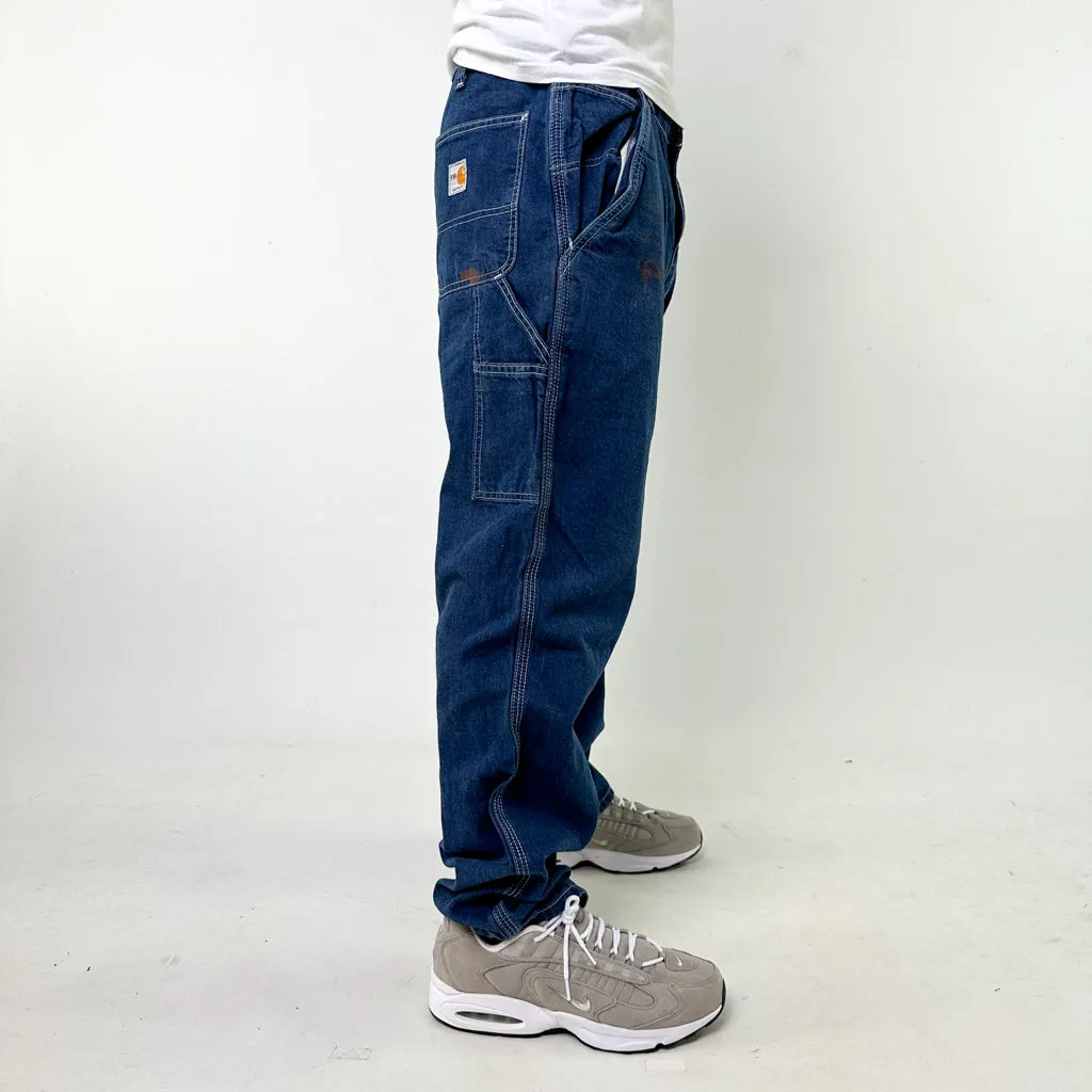 Blue Denim 90s Carhartt Cargo Skater Trousers Pants Jeans (36x32)