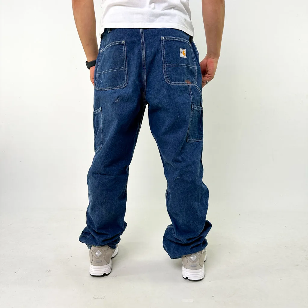 Blue Denim 90s Carhartt Cargo Skater Trousers Pants Jeans (36x32)