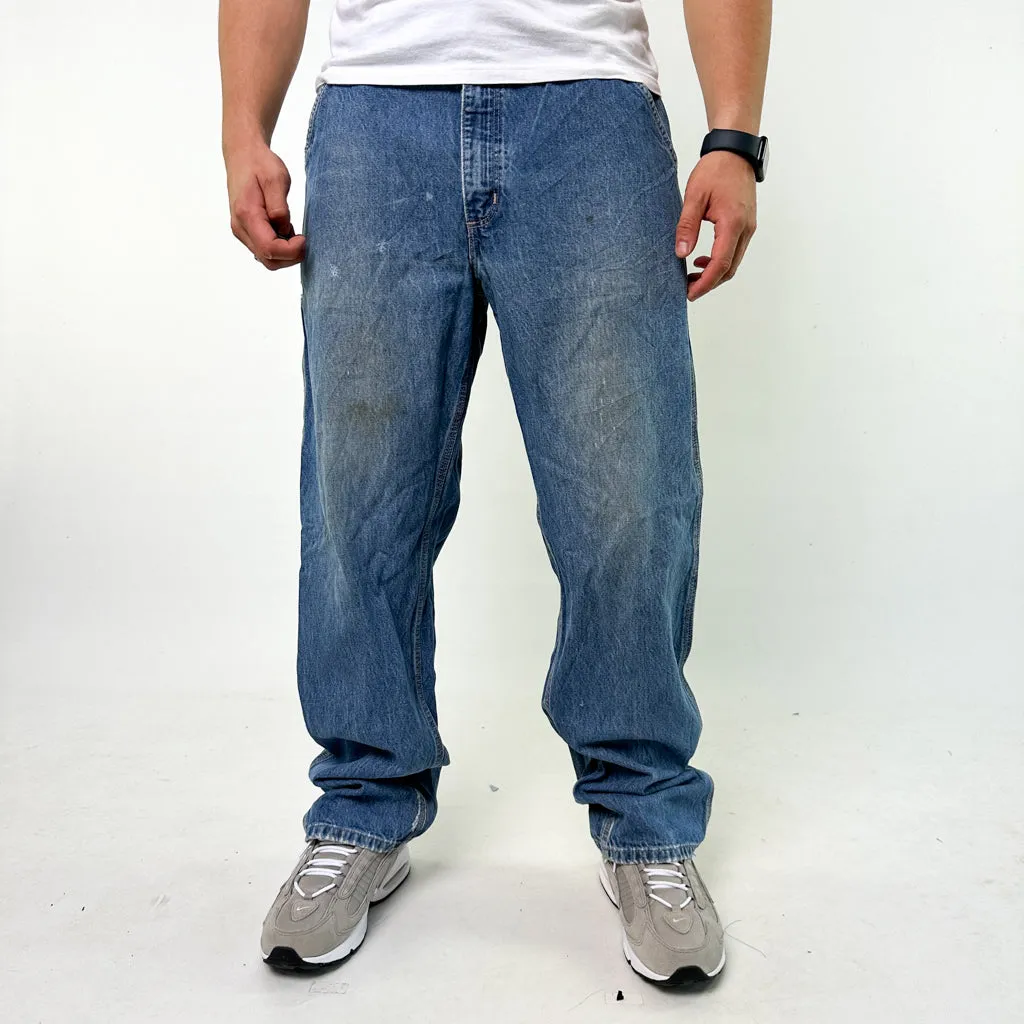 Blue Denim 90s Carhartt Cargo Skater Trousers Pants Jeans (36x34)