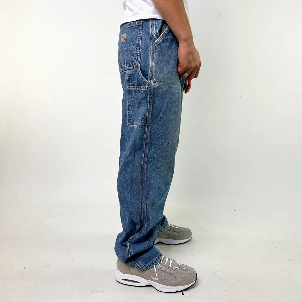 Blue Denim 90s Carhartt Cargo Skater Trousers Pants Jeans (36x34)