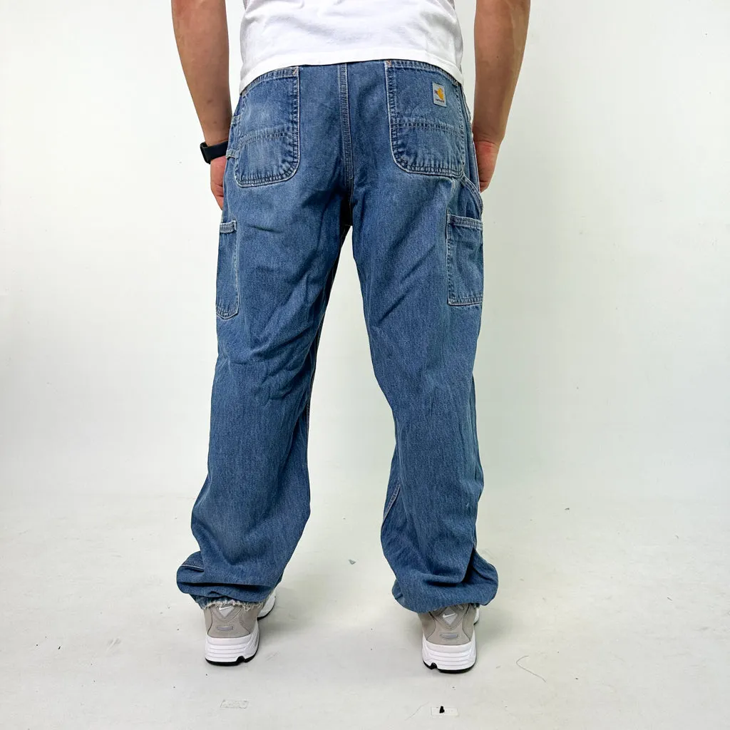 Blue Denim 90s Carhartt Cargo Skater Trousers Pants Jeans (36x34)