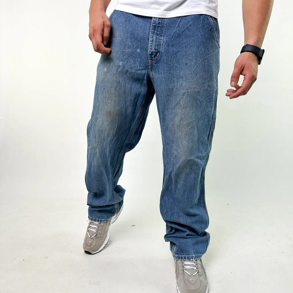 Blue Denim 90s Carhartt Cargo Skater Trousers Pants Jeans (36x34)