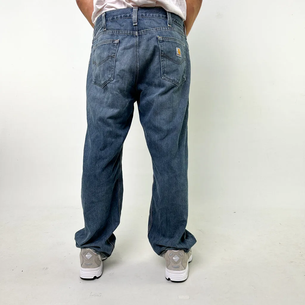 Blue Denim 90s Carhartt Cargo Skater Trousers Pants Jeans (38x30)