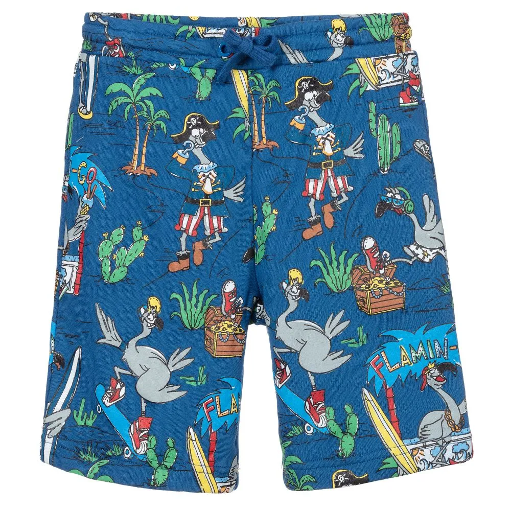 Blue Flamingo Cotton Shorts