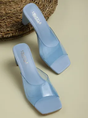 Blue PU Perspex Clear Block Mules (TC-ST-1228-BLUPU)