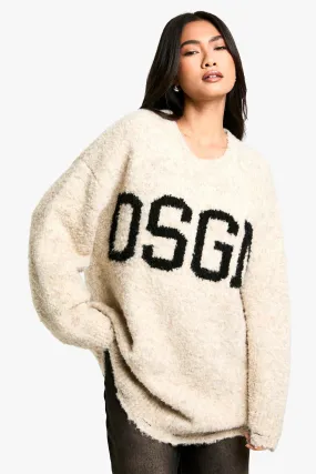 Boucle Knitted Dsgn Slogan Oversized Sweater