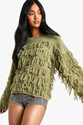 Boucle Knitted Fringe Sweater