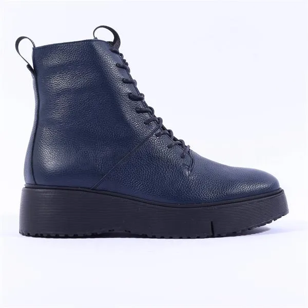Bristol Platform Lace Ankle Boot - Navy Leather