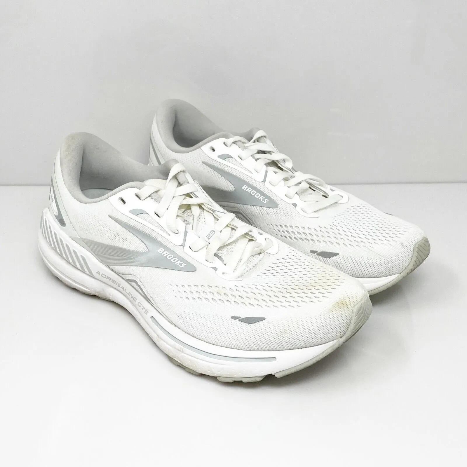 Brooks Womens Adrenaline GTS 23 1203811B104 White Running Shoes Sneakers Sz 10 B