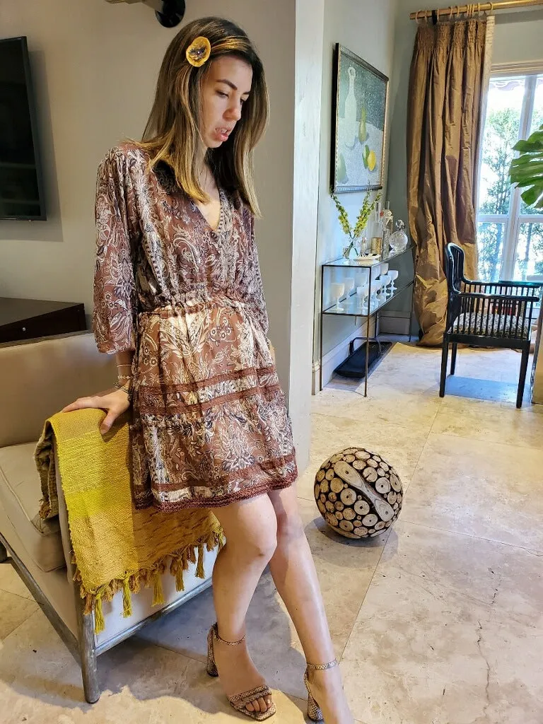 BROWN PAISLEY PRINT DRESS