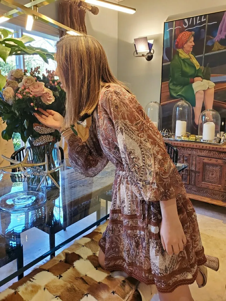 BROWN PAISLEY PRINT DRESS